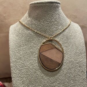 Maurice’s Pieced Wood Oval Pendant Necklace 34-37” plus 2” pendant